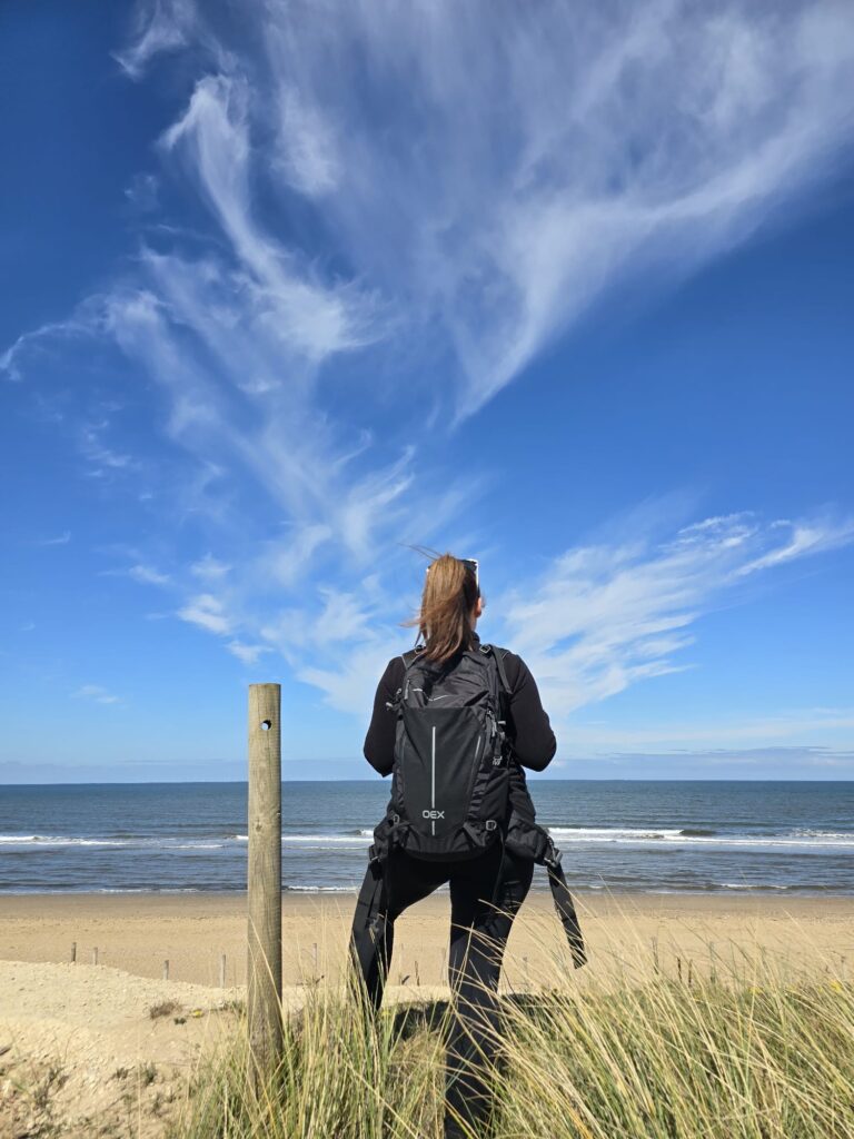 Scenic picture of Nicola at the beach training for the Sahara Trek